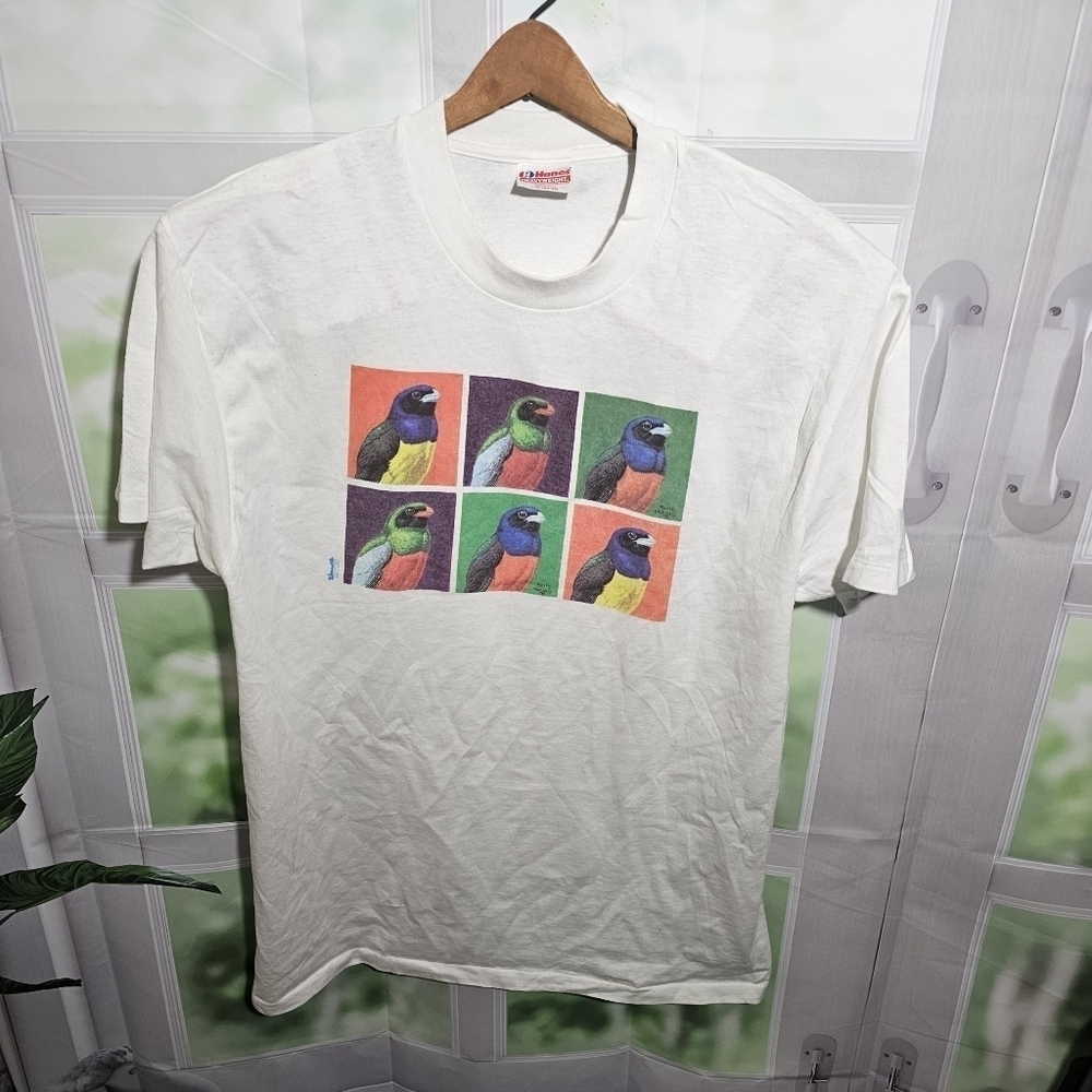 Hanes Heavyweight Single Stitch Parrots‎ Art Design T Shirt Mens Large